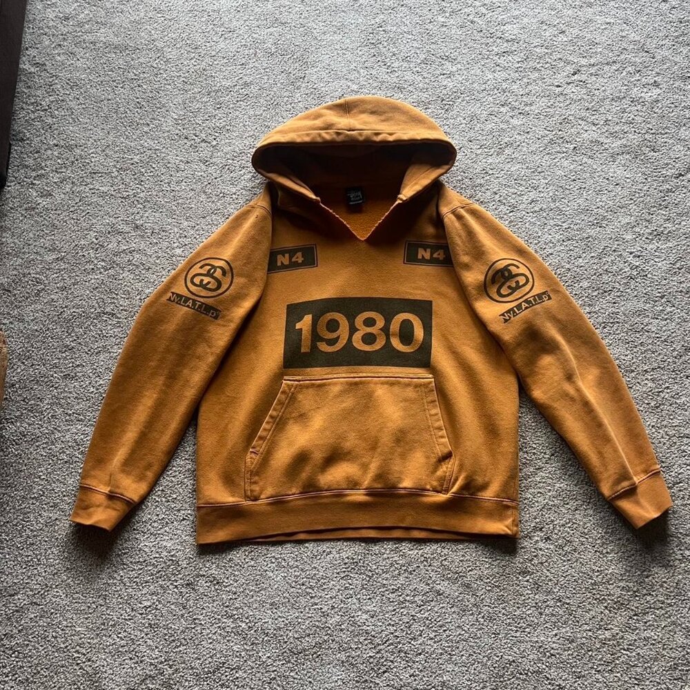 Stüssy Men's Orange and Brown Hoodie